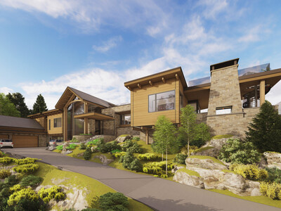 A rendering of the front of the home if completed per the current plans, which call for a heated driveway and two, 3-vehicle garages. The property is located in the residential community of Summerwood, a small enclave of luxury homes in Dillon, CO. ColoradoLuxuryAuction.com.