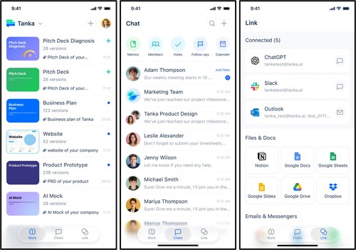 Tanka AI workspace showing projects, memory-powered chat, and connected tools. (Credit: Tanka AI) (PRNewsfoto/Tanka)