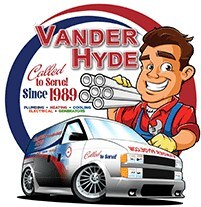 Vander Hyde Service Logo with an image of a man and a service van.