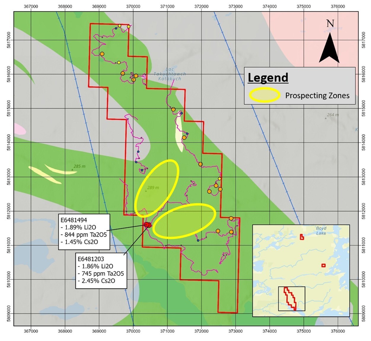 Figure 1 : Elmer East – 2025 Fall Field Targets (CNW Group/Comet Lithium Corporation)