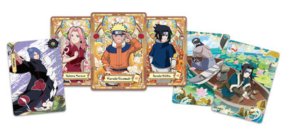 The NARUTO Smriti Collectible Cards — Heaven Scroll Edition retells the classic origin story with luxurious ukiyo-e style Scenario-E (SE) cards and large-scale stained-glass style Special (SP) cards enhanced with holographic foil background and gold silk-screen printing.