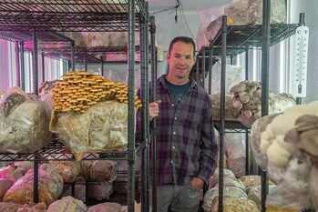 Founder of Two River Mushroom, K.C. Sullivan, at the New Jersey company's farm.