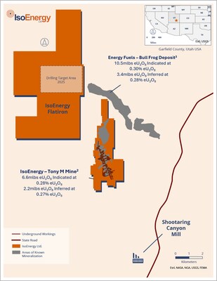 Figure 1: Location of the Flatiron Project in proximity to IsoEnergy's Tony M Mine in Utah2,3 (CNW Group/IsoEnergy Ltd.)