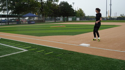 Kalina Hyde, Product Marketing Manager in TenCate’s Sports Division, wears biosensors that track every step, leap and turn on the Pivot® Performance Turf field.
