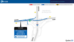 Asphaltage de la route 116 en direction ouest à Saint-Bruno-de-Montarville et à Longueuil