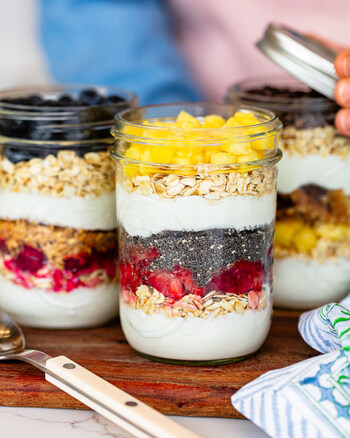 Wholesome yogurt parfaits stacked with oats, chia seeds and fresh fruit; Photo Credit: Ingredient