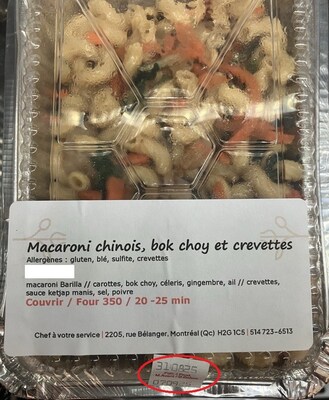 Macaroni chinois, bok choy et crevettes (Groupe CNW/Ministère de l'Agriculture, des Pêcheries et de l'Alimentation)