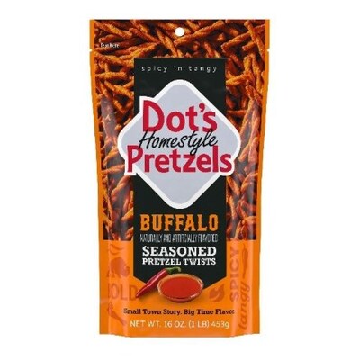 New Dot’s Homestyle Pretzels Buffalo Flavored Seasoned Twists, available now at retailers nationwide.