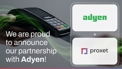 Adyen and Proxet Logos on the right. Statement: We are proud to announce our partnership with Adyen!