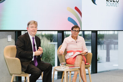 Peter Routledge, OSFI Superintendent (left), Sonia Baxendale, President and CEO, Global Risk Institute (right) at the Global Risk Institute Summit 2025. (CNW Group/Office of the Superintendent of Financial Institutions)