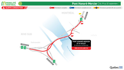 Pont Honoré-Mercier, du 19 au 22 septembre (Groupe CNW/Ministère des Transports et de la Mobilité durable)