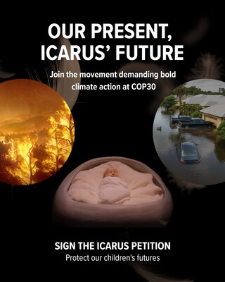 Our Present, Icarus' Future centers around a powerful retelling of the cautionary myth of Icarus – deaf to warnings and doomed by hubris – highlighting the potential impacts of decisions made today on our children and their future.  The campaign pairs an emotionally captivating installation with the ‘We Are Icarus’ art contest and the Icarus Petition, seeking hundreds of thousands of supporters to demand climate action now.