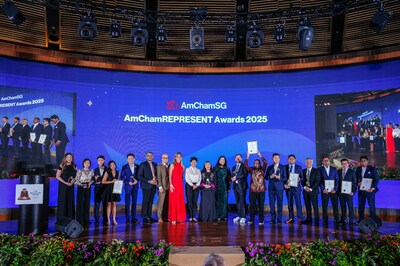 Ms. Indranee Rajah, Minister in the Prime Minister’s Office and Second Minister for Finance and National Development; Dr. Hsien Hsien Lei, CEO, AmChamSG; and recipients of the 2025 AmChamREPRESENT Awards. Refer to full list below.