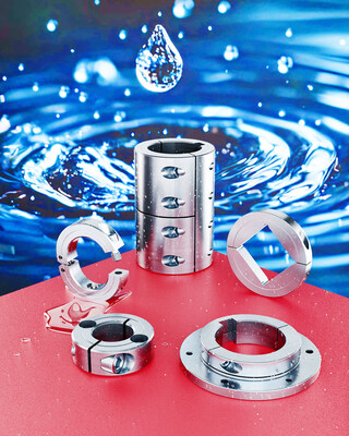 Ideal for building machinery, conveyors, and packaging equipment requiring frequent wash-down, Stafford Shaft Collars, Couplings & Mounting Components are offered in 1-pc, 2-pc, hinged, set-screw and flanged styles with various bores.