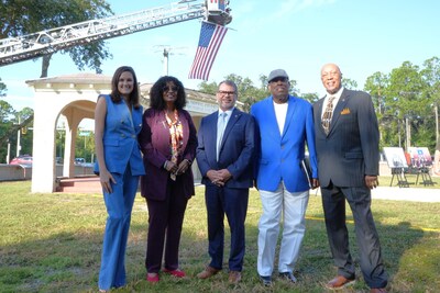 Group Photo – From left to right: Sarah Arnold, District 2 Commissioner for St. Johns County; State Rep. Kiyan Michael, District 16; State Sen. Thomas J. Leek, District 7; Greg White, Founder of the West Augustine Historical Community Development Corporation; Walter Weatherington, Chairman of the Florida Memorial University Board of Trustees.