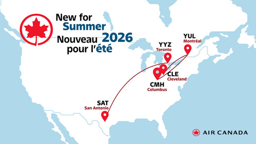 Air Canada announced today it is adding new transborder flights and boosting capacity in select transborder markets for Summer 2026. (CNW Group/Air Canada)