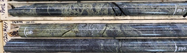 Figure 4: Core photo of a portion of the high-grade mineralization in drill hole PML-25-020 (CNW Group/Power Metallic Mines Inc.)