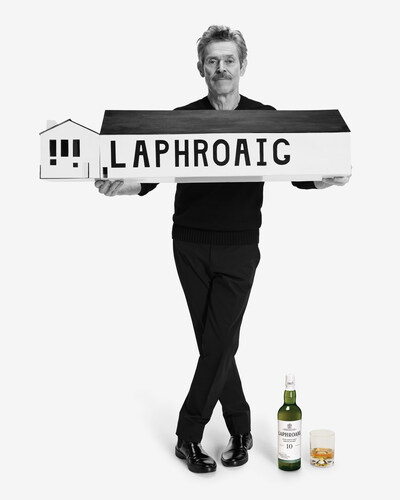 Willem Dafoe unveils the renamed 'The Barley Dafoe' pub in Mayfair, London, featuring life-sized barley men to celebrate his collaboration with Laphroaig single malt whisky.