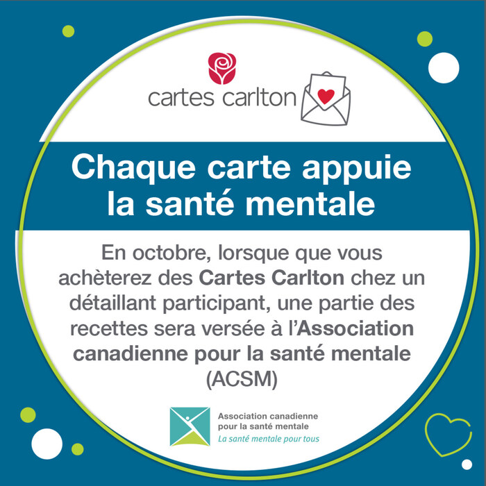 Sensibilisation à l'importance du rapport humain pour le bien-être mental. Cartes Carlton soutient l’ACSM nationale. (Groupe CNW/Carlton Cards Limited)