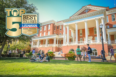 Georgia College & State University front campus with No. 5 US News logo