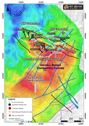 GR Silver Mining Drills Two New Silver and Gold Mineralized Zones at San Marcial. SMS25-10A Returns 9 m at 374 g/t Ag including 1.0 m at 1,542 g/t Ag; and 33 m at 1.44 g/t Au including 1.2 m at 32.1 g/t Au