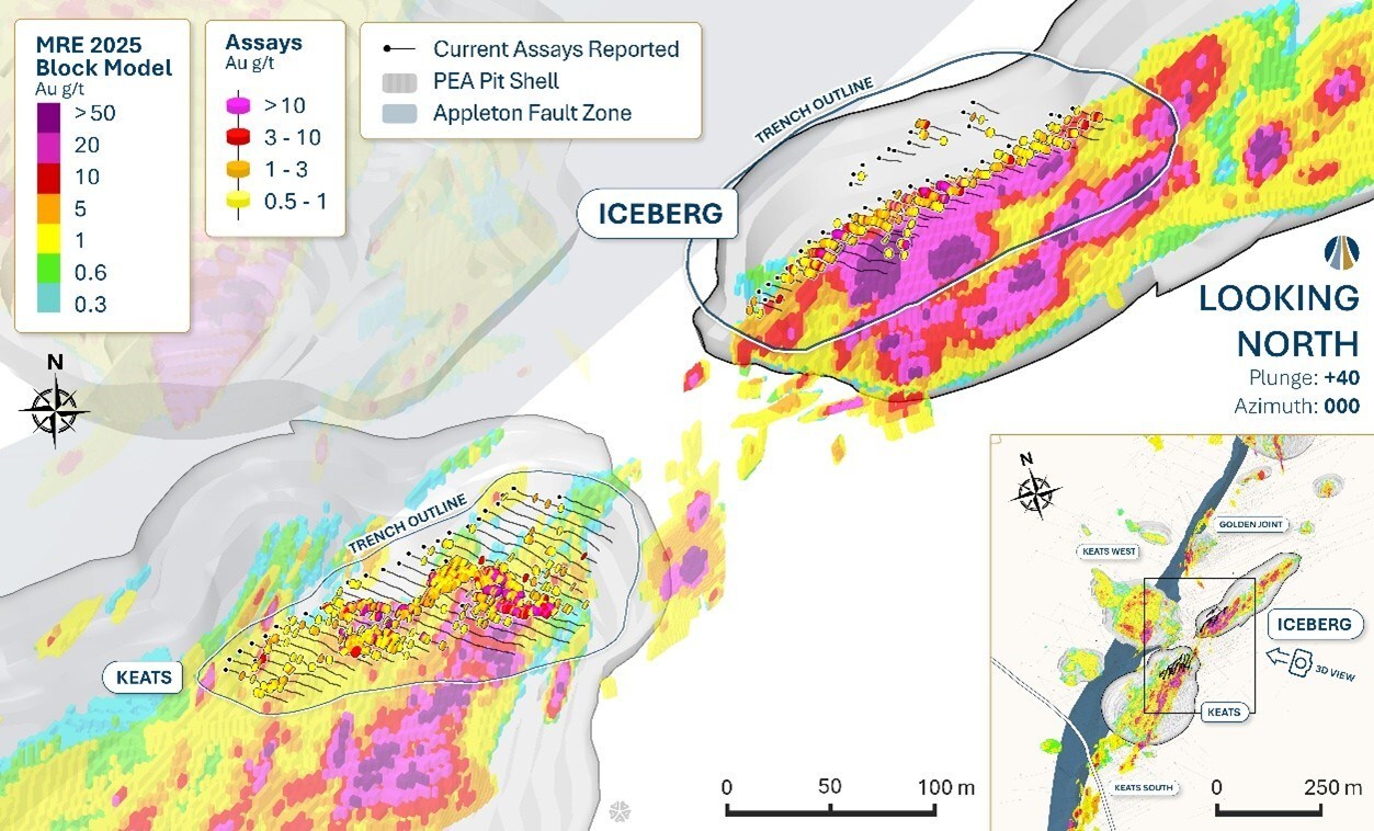 Figure 2: Inclined plan view map of the Keats and Iceberg excavations. (CNW Group/New Found Gold Corp.)