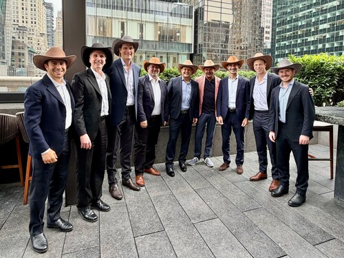 Fermi America™ and Siemens Energy teams at the signing ceremony in New York City. Pictured from left to right: Ross Berger, Larry Kellerman, Richard Reisig, Gianluigi DiGiovanni, Luke Baker, Toby Neugebauer, Andreas Pistauer, Harrison Kulick, and Nate Neugebauer.