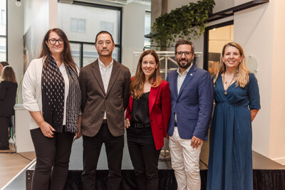 From left to right: Véronique Rioux, Industrial Design Consultant, David Deschênes, Senior Director, Prével, Laurence Vincent, President of Prével, Robert Beaudry, City Councillor for the Ville-Marie borough and member of Montréal’s Executive Committee, and Élizabeth Ann Doyle, Executive and Artistic Director of the Montréal-based organization MU (CNW Group/Prével)
