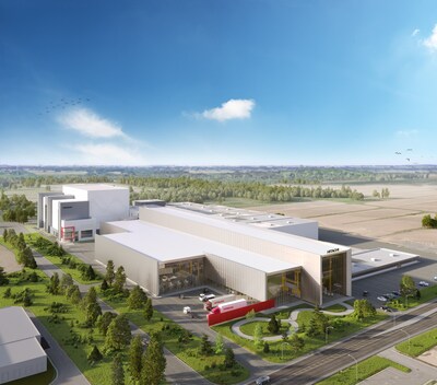 Rendu de l'usine Hitachi Énergie de Varennes / vue aérienne après l'agrandissement (Groupe CNW/Hitachi Énergie) Rendu de l'usine Hitachi Énergie de Varennes / vue aérienne après l'agrandissement (Groupe CNW/Hitachi Énergie)