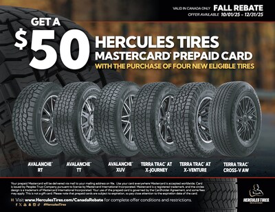 Hercules Tires offers a Fall Rebate to Canadian customers now through December 31, 2025