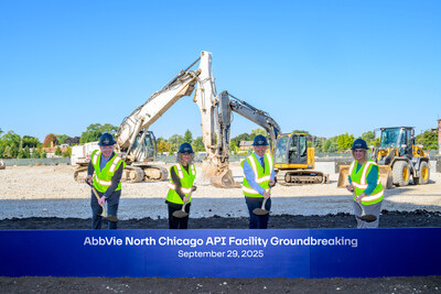 AbbVie officials participate in a groundbreaking ceremony on September 29, 2025, for AbbVie's new active pharmaceutical ingredient (API) facility in North Chicago, Illinois. This expansion is part of AbbVie's commitment to invest more than $10 billion in capital in the U.S. over the next decade.