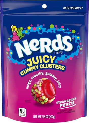 NERDS Juicy Gummy Clusters take the beloved original to the next level – tangy crunchy NERDS candies on the outside, a chewy gummy center on the inside, now featuring a drop of juice – all in one mega bite NERDS Juicy Gummy Clusters take the beloved original to the next level – tangy crunchy NERDS candies on the outside, a chewy gummy center on the inside, now featuring a drop of juice – all in one mega bite