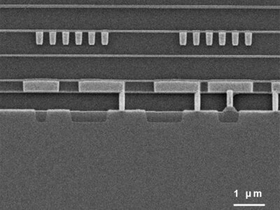 Fig. 1: SEM image of an IC prepared by ion beam milling with the scia Mill 200. Source: scia Systems.