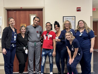 Sara Harvey RN, Stephanie Cormier APRN, Dr. Omid Zad, Jorge Negrin, Bertaletta Negrin, Joelle Belcher, ECMO Specialist, Victoria Thornton ECMO Specialist, Heather O'Connell RN
(photo courtesy: AdventHealth)