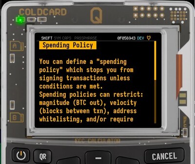 COLDCARD Spending policy welcome screen (CNW Group/Coinkite)