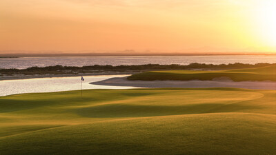 The glorious sunset over the 5th hole at Shura Links