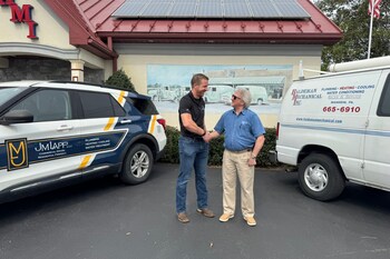 Pictured on the left is Matt Lapp Founder and CEO of JM Lapp and Mark Haldeman on the right, former owner of Haldeman Mechanical