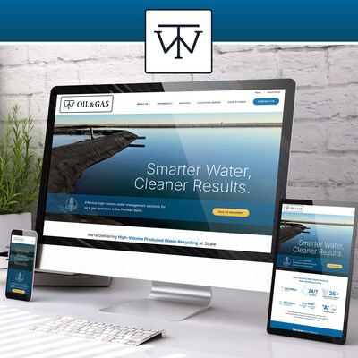 New WT Oil & Gas website, displayed on desktop, tablet, and mobile devices highlighting high-volume produced water recycling and reuse solutions for Permian Basin operators.