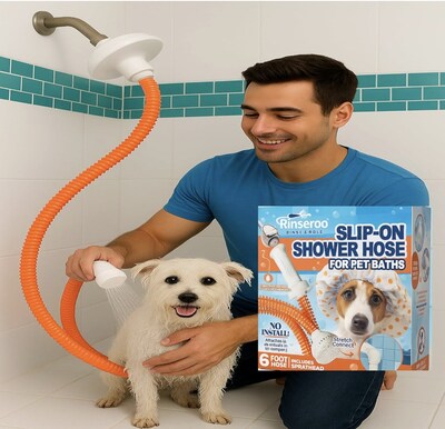 Rinseroo slip-on pet hose for the shower