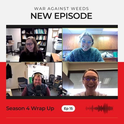 Pictured (top-to-bottom, left-to-right) are Dr. Sarah Lancaster, Kansas State University; Stephanie DeSimini, Purdue University; Dr. Joe Ikley, North Dakota State University, and Dr. Alyssa Essman, The Ohio State University during a War Against Weeds podcast episode recording from December, 2022.