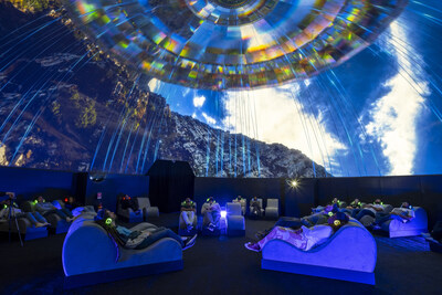 Installation view of The Lumisphere Experience™️ Dome 2 on the plaza of the Museum of Tomorrow, Rio de Janeiro, Brazil, photo by Rodrigo Romano, courtesy of Visions2030 and Minds Over Matter