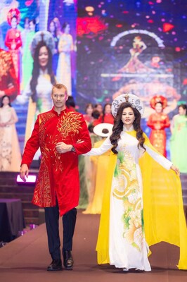 Dieter Bruhn and Tan "Grace" Le walk the runway in traditional Vietnamese ao dai during the Miss & Mister Mighty Entrepreneur International 2025 competition in Seoul on Sept. 24, 2025. Dieter Bruhn and Tan "Grace" Le walk the runway in traditional Vietnamese ao dai during the Miss & Mister Mighty Entrepreneur International 2025 competition in Seoul on Sept. 24, 2025.