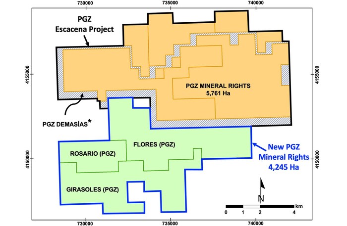 Figure 1 – Mineral Rights Map showing the location of the new Flores, Rosario and Girasoles areas