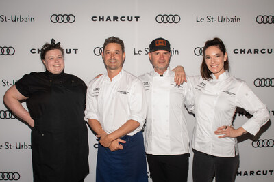 Chef Lindsay McLaren and Chef Marc-André Royal (Le St-Urbain) and Chef John Jackson and Chef Connie DeSousa (CHARCUT) at the Audi Canada Sustainability Dinner at CHARCUT on October 2, 2025 in Calgary (CNW Group/Audi Canada)