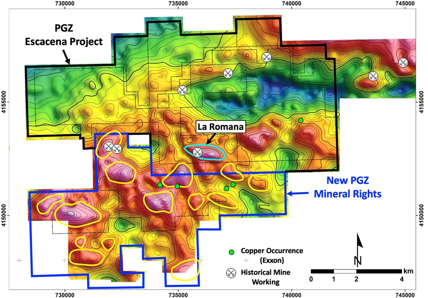 Figure 2 – Gravity anomaly map showing targets in the new Pan Global Mineral Rights (historical plus Pan Global survey data) (CNW Group/Pan Global Resources Inc.)
