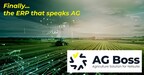 AG Boss promotional banner showing farmland, digital data visualization, and the slogan “Finally… the ERP that speaks AG.