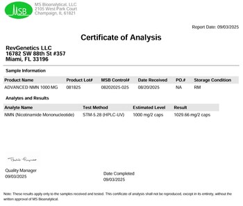 Advanced NMN 1000 lab result