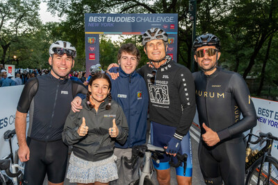 Best Buddies Founder, Chairman & CEO Anthony K. Shriver with (from left) cycling legend Mark Cavendish, Best Buddies Global Ambassadors Fran Sheinberg and Shane Walsh, and professional cyclist Alberto Contador.