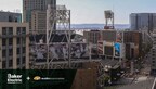 View of Petco Park in San Diego with stadium screens and city buildings, highlighting large-scale AV installations.