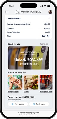 Advertisement on SMB post-checkout page, placed by PayPal Ads